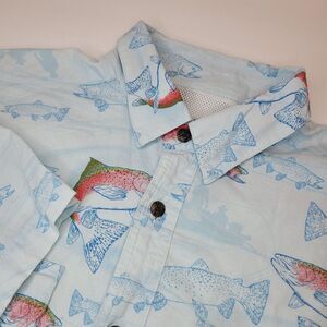CABELLA'S Men's Fishing Shirt LARGE Short Sleeve Mesh‎ Insert Trout